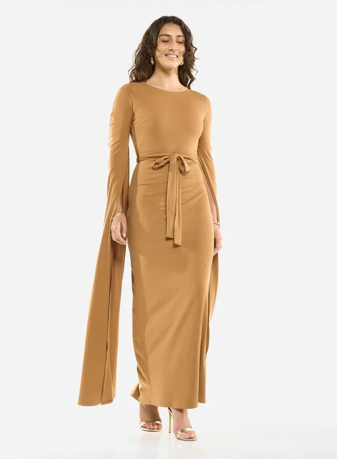 House of Moda Tie-Waist Cape Sleeve Maxi Dress