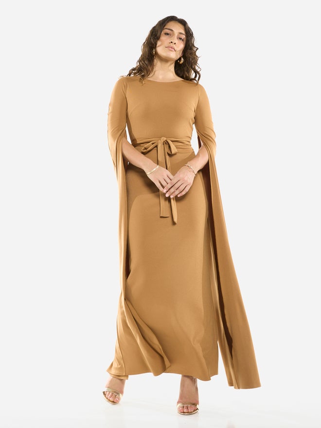 House of Moda Tie-Waist Cape Sleeve Maxi Dress - Image 1