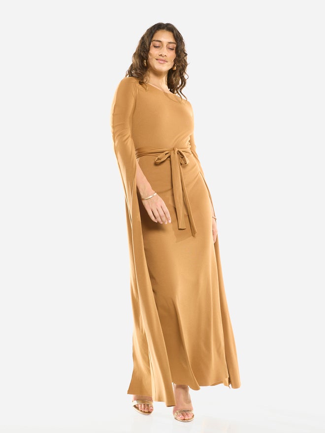 House of Moda Tie-Waist Cape Sleeve Maxi Dress - Image 3