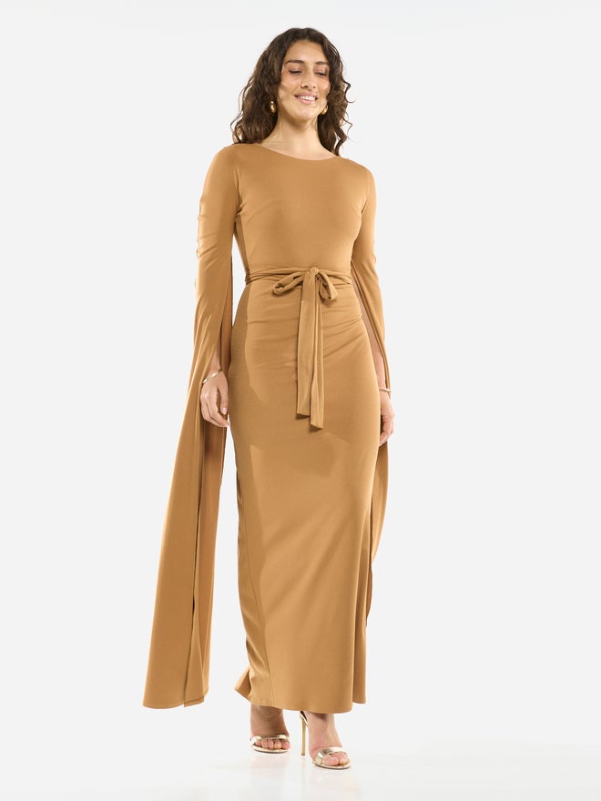 House of Moda Tie-Waist Cape Sleeve Maxi Dress - Image 4