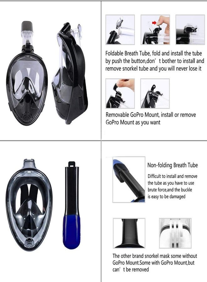 VBM قناع غطس VBM مزود بأحدث نظام تنفس علوي جاف، قابل للطي بزاوية 180 درجة، قناع غطس كامل الوجه مضاد للضباب والتسرب مع حامل كاميرا، معدات غطس للبالغين والأطفال - (كبير/كبير جدًا) - Image 3