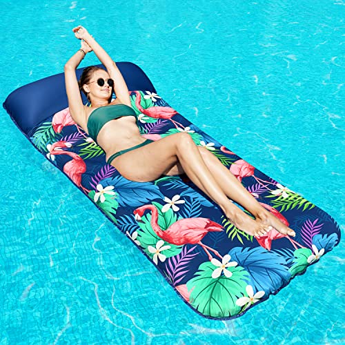 FindUWill Oversized Pool Floats Adults - 72" x38'' X-Large Fabric Covered Tanning Pool Lounger, Inflatable Pool Float with Headrest, Ultra-Comfort Pool Floaties Raft Lake Beach Float(XL, Flamingo) - Image 2