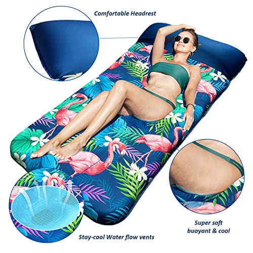 FindUWill Oversized Pool Floats Adults - 72" x38'' X-Large Fabric Covered Tanning Pool Lounger, Inflatable Pool Float with Headrest, Ultra-Comfort Pool Floaties Raft Lake Beach Float(XL, Flamingo) - Image 3