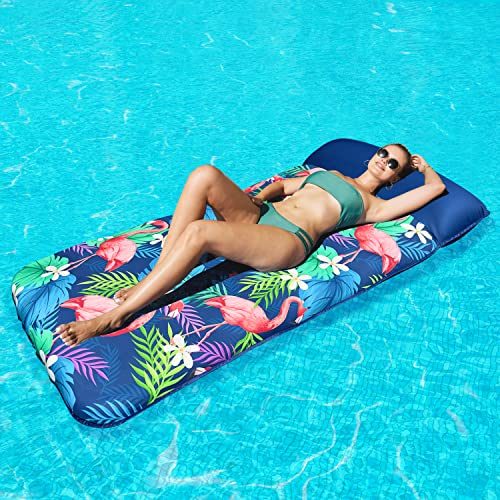 FindUWill Oversized Pool Floats Adults - 72" x38'' X-Large Fabric Covered Tanning Pool Lounger, Inflatable Pool Float with Headrest, Ultra-Comfort Pool Floaties Raft Lake Beach Float(XL, Flamingo) - Image 5