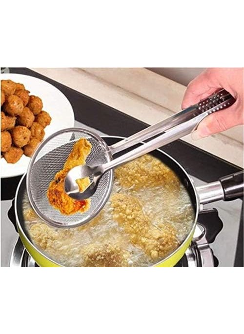 Pamidhar Pamidhar 2 in 1 Kitchen Stainless Steel Mesh Strainer Ladle Food OilFrying Filter Spoon with Clip Multicolor Pack of 1  - Image 2