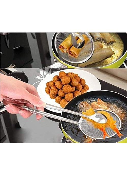 Pamidhar Pamidhar 2 in 1 Kitchen Stainless Steel Mesh Strainer Ladle Food OilFrying Filter Spoon with Clip Multicolor Pack of 1  - Image 3