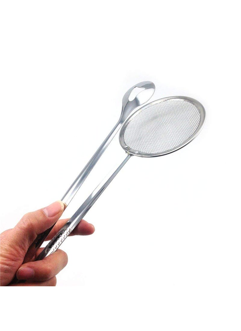 Pamidhar Pamidhar 2 in 1 Kitchen Stainless Steel Mesh Strainer Ladle Food OilFrying Filter Spoon with Clip Multicolor Pack of 1  - Image 1