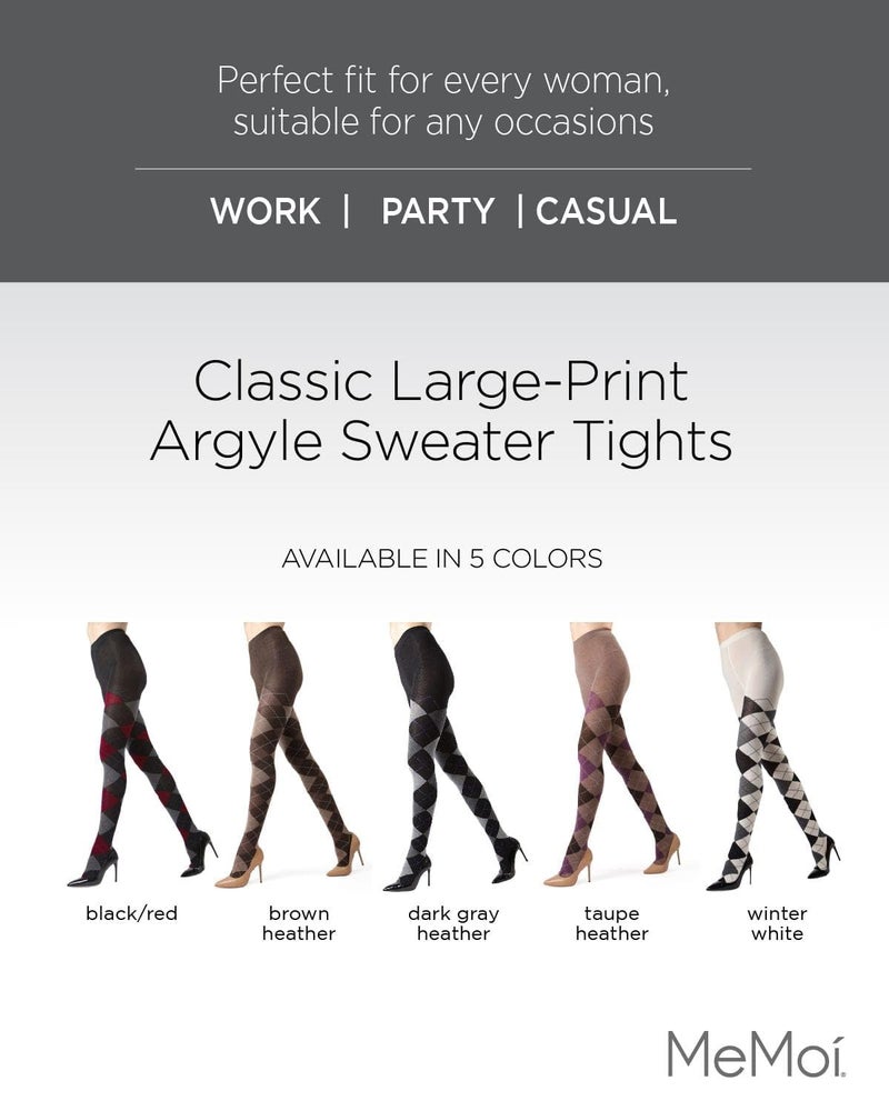 MeMoi Classic Argyle Cotton Tights for Women, Cozy and Stlylish Patterned Sweater Tights - Sizes Small to 6x, Taupe Heather, Small/Medium - Image 2