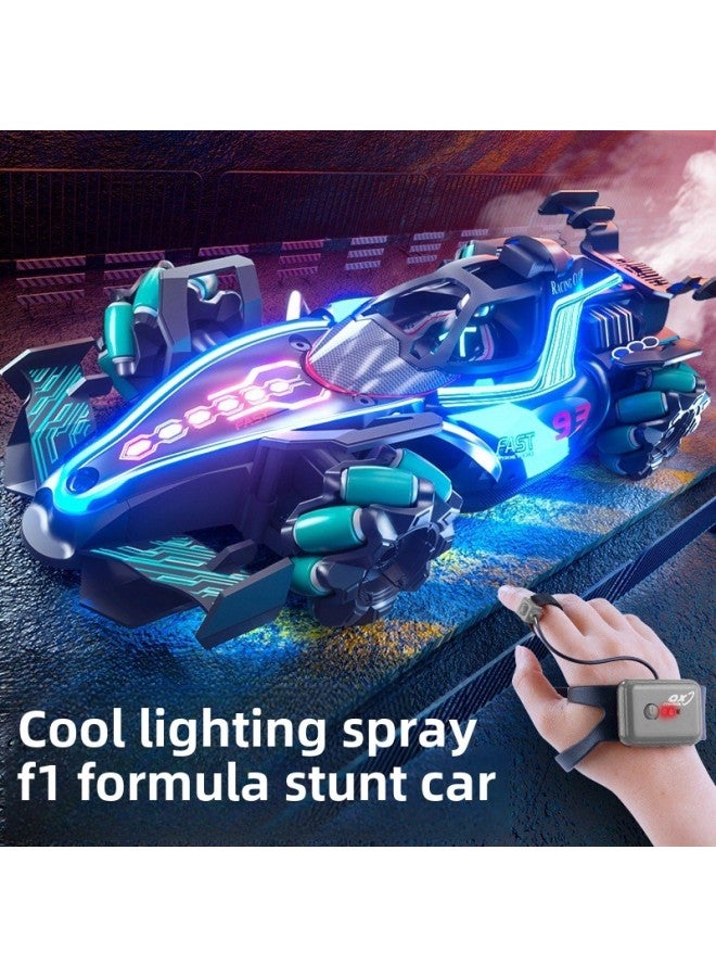F1 المعادلة حيلة التحكم عن بعد سيارة لفتة التعريفي الدفع الرباعي شحن الضوء الكهربائي الجانب الانجراف رذاذ لعب الأطفال عبر الحدود اللون: 【مقبض + ساعة】 مقياس سيارة حيلة مربع رذاذ أزرق: فاخر 【ثلاث بطاريات】 - Image 2