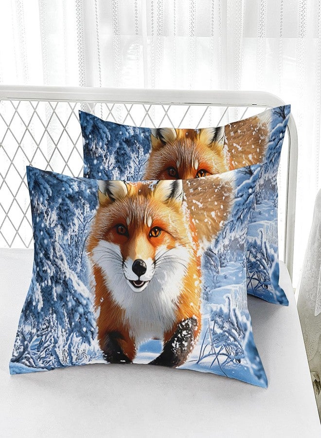AILONEN Kawaii Fox Fitted Sheet Set Twin Size,Red Snow Fox Bed Sheet Set,Kids Winter Forest Animal Printed Soft Fitted Sheet + 2 Pillowcases,3Pcs - Image 4