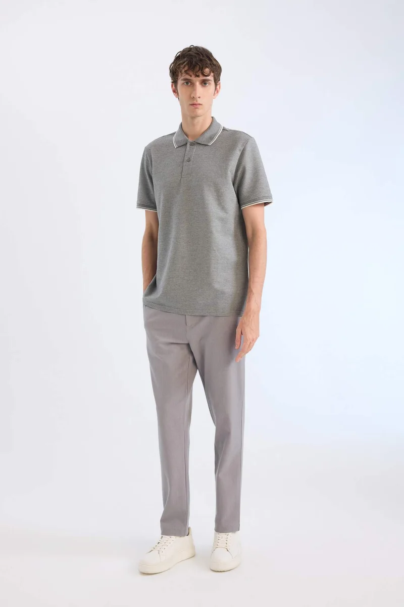 ديفاكتو Regular Fit Short Sleeve Waffle Polo Shirt