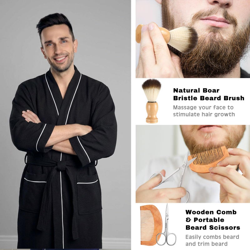 Shyyween 10 Pcs Birthday Gifts Baskets for Men Get Well Soon Gifts Beard Care Set for Him with Bathrobe, Wallet, Makeup Bag, Belt, Bracelet, Beard Comb & Brush Set for Dad Boyfriend Husband (Brown) - Image 2