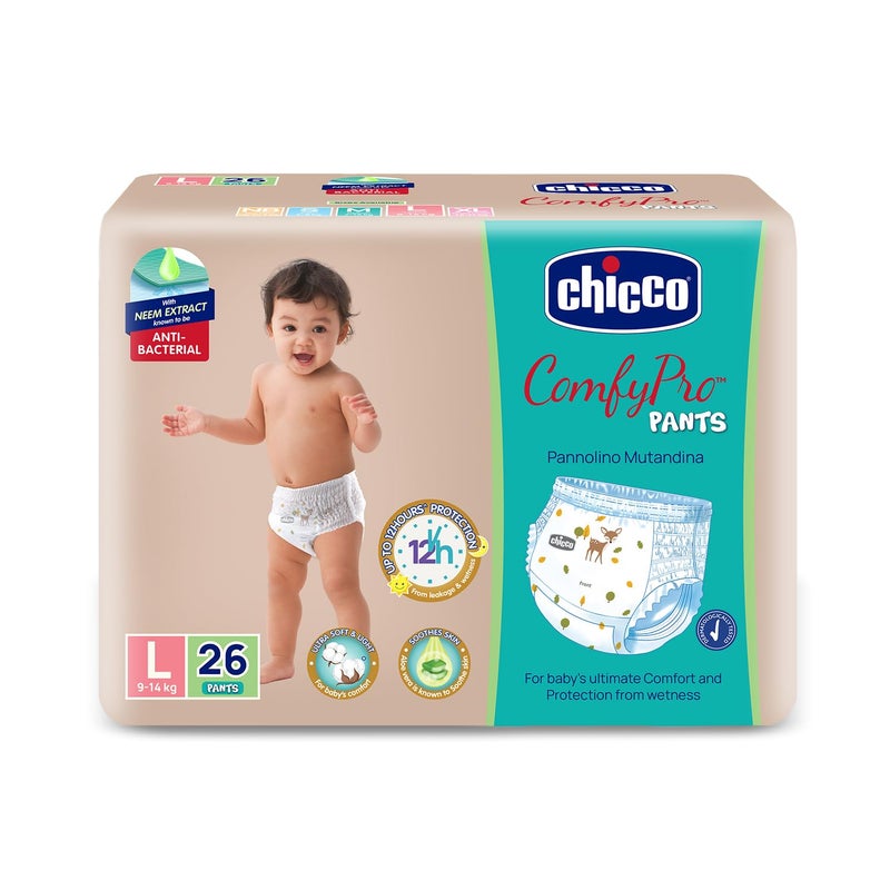 Chicco Comfy-Pro Pant Style Baby Diapers | Anti-bacterial benefits | Ultra Soft & 12hrs protection | Wetness indicator & Disposing Tapes - Large, 26 Count, 9-14 Kg - Image 5
