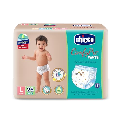 Chicco Comfy-Pro Pant Style Baby Diapers | Anti-bacterial benefits | Ultra Soft & 12hrs protection | Wetness indicator & Disposing Tapes - Large, 26 Count, 9-14 Kg - Image 1
