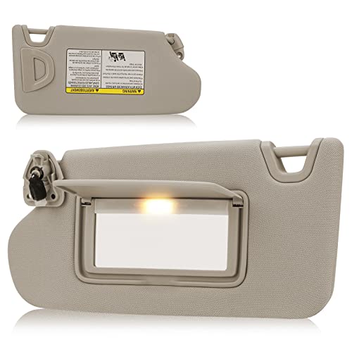 Left Driver Side Sun Visor with Light Fit for Nissan Altima 2013 2014 2015 2016 2017 2018 Without Sunroof Replaces for 964013TA2A Beige