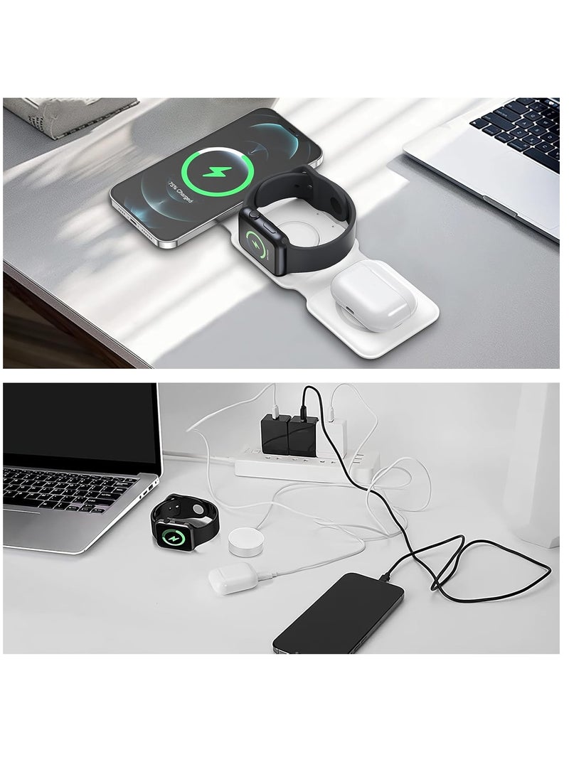 Generic - 3 in 1 Wireless Charging Station for Apple Multple Devices - Foldable Magnetic Wireless Charger Dock -Travel 15W Charging Pad for iPhone 16 15 14 13 12 Pro/Pro Max/Plus/Watch  Airpods All Series - Image 1