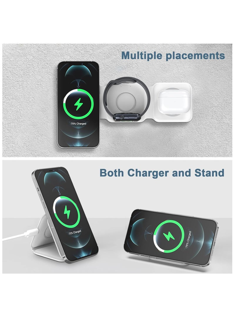 Generic - 3 in 1 Wireless Charging Station for Apple Multple Devices - Foldable Magnetic Wireless Charger Dock -Travel 15W Charging Pad for iPhone 16 15 14 13 12 Pro/Pro Max/Plus/Watch  Airpods All Series - Image 1