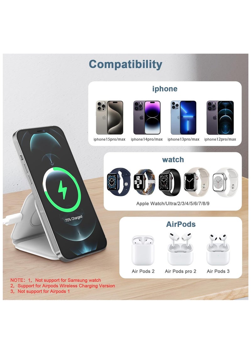 Generic - 3 in 1 Wireless Charging Station for Apple Multple Devices - Foldable Magnetic Wireless Charger Dock -Travel 15W Charging Pad for iPhone 16 15 14 13 12 Pro/Pro Max/Plus/Watch  Airpods All Series - Image 1