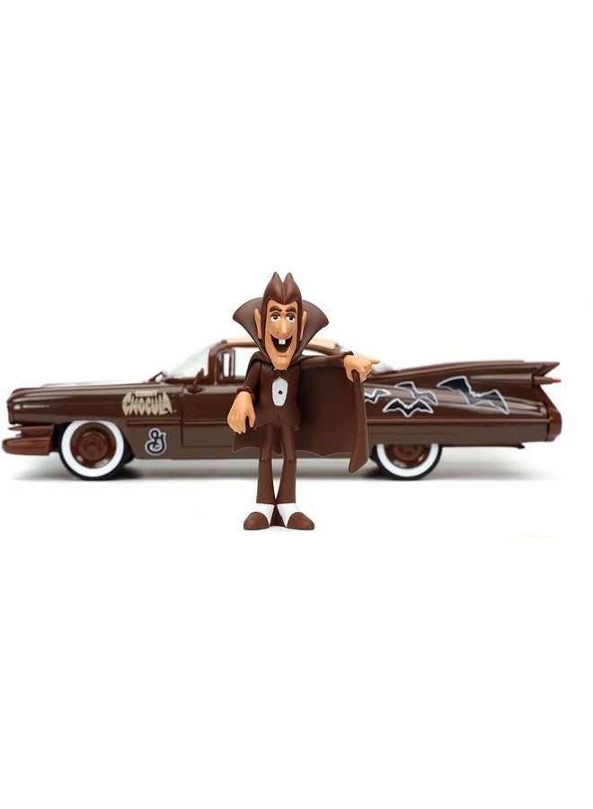 Jada 1959 Cadillac Coupe DeVille Brown and White with Graphics and Count Chocula Diecast Figurine Hollywood Rides Series 1/24 Diecast Model Car - Image 3