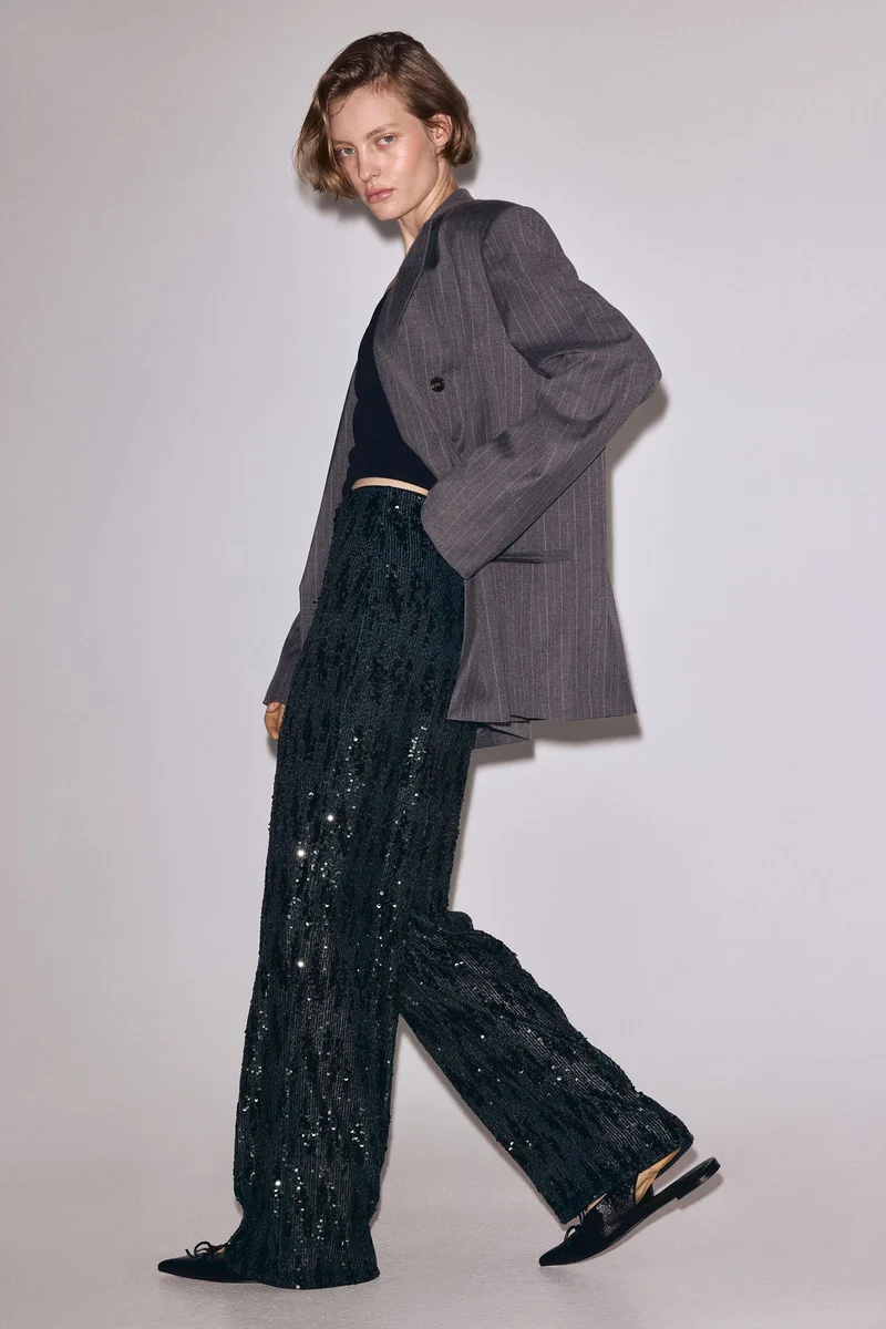 اتش اند ام بنطلون مُزيّن بالترتر