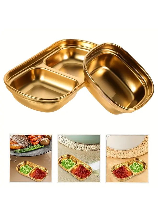 Stainless Steel Multifunctional Single And Double Grid Dish 2PCS - Image 5