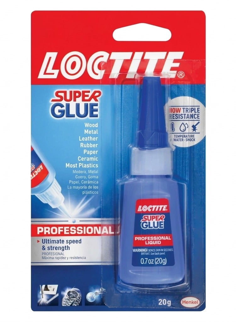 لوكتيت لاصق لوكتايت سوبر جلو بروفيشنال سائل 20 جم – غراء قوي سريع الجفاف للمعادن والخشب والبلاستيك والمطاط والسيراميك والجلد | رأس دقيق للاستخدام متعدد الأغراض - Image 1