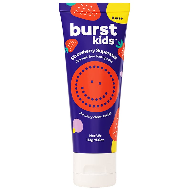 BURST Fluoride Free Strawberry Kids Toothpaste (4oz) | Great Tasting | Dye Free for Baby & Toddler Age 0+ | with Nano Hydroxyapatite - Image 1
