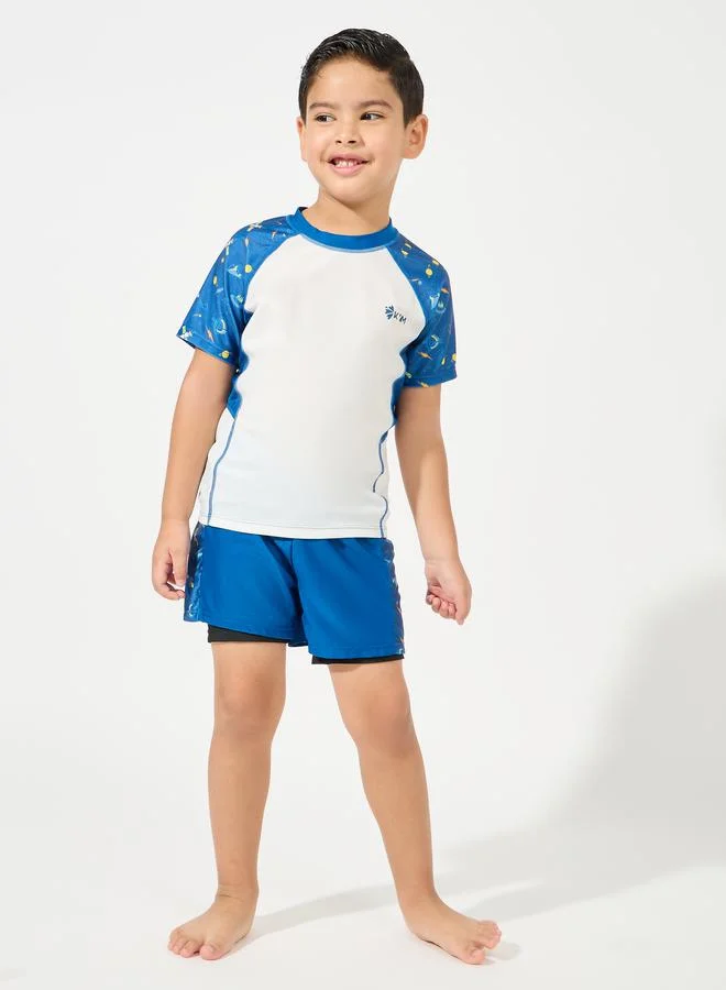 Styli Printed Top & Quick-Drying 2In1 Trunks Swimwear Set