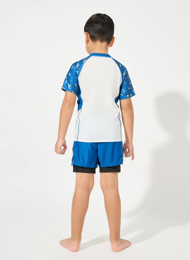 Styli Printed Top & Quick-Drying 2In1 Trunks Swimwear Set