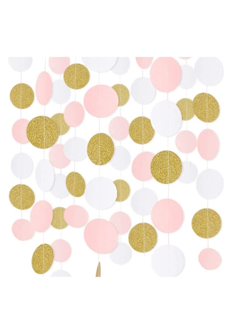 SYOSI Paper Garland,  Pink White Glitter Gold Circle Dots Hanging Decorations Backdrop for Birthday Party Wedding, Class Room Decorations Birthday Party Wedding Nursery Party New Year, 5 Pack 4M - Image 1