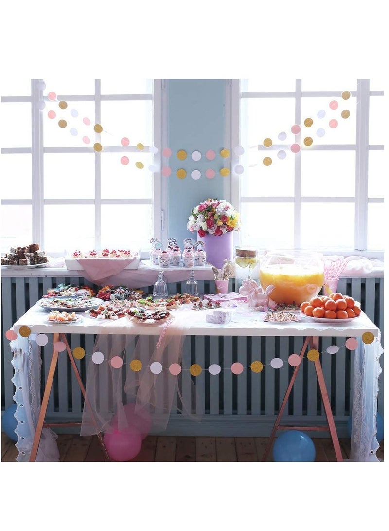 SYOSI Paper Garland,  Pink White Glitter Gold Circle Dots Hanging Decorations Backdrop for Birthday Party Wedding, Class Room Decorations Birthday Party Wedding Nursery Party New Year, 5 Pack 4M - Image 3