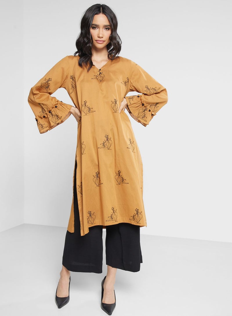 V-Neck Printed Kurti