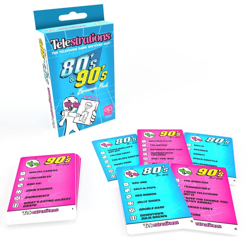 USAopoly Telestrations 80s/90s Expansion Pack | Featuring 600 Totally Awesome Words, Phrases, and References | Great New Addition to Telestrations Party Game - Image 2