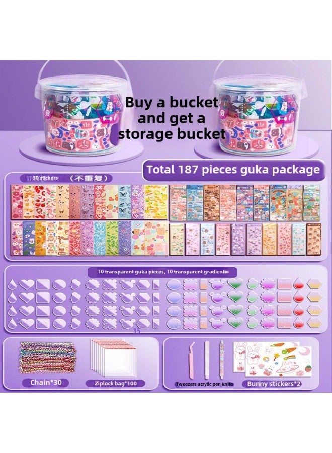 Goo Card Brick Quicksand Goo Card Fan Cream Glue Set For Girls Luxury Cream KUKA Gift Box Hand Account Sticker Gift-Color: 187-piece Set Of Guka  - Image 1