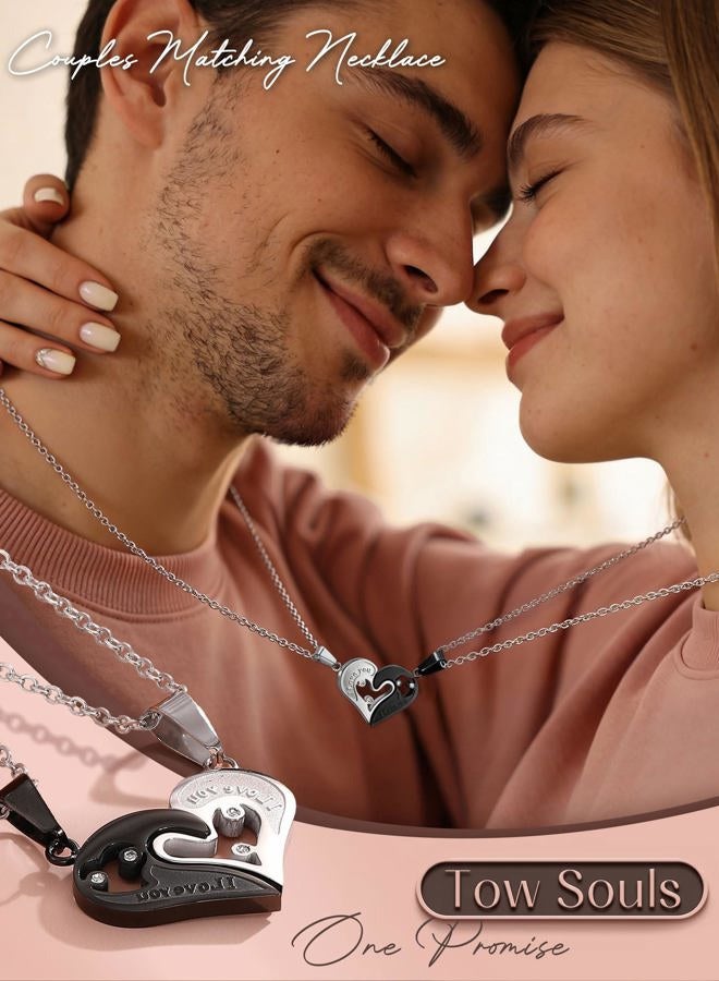 Jstyle 4Pcs Couple Necklace Bracelets Matching Set for Women Men Heart Pendant Necklace His & Hers Bracelets Couple Gift - Image 2
