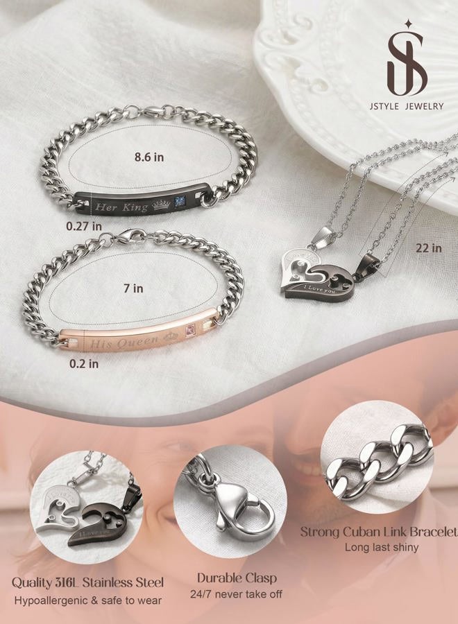 Jstyle 4Pcs Couple Necklace Bracelets Matching Set for Women Men Heart Pendant Necklace His & Hers Bracelets Couple Gift - Image 5