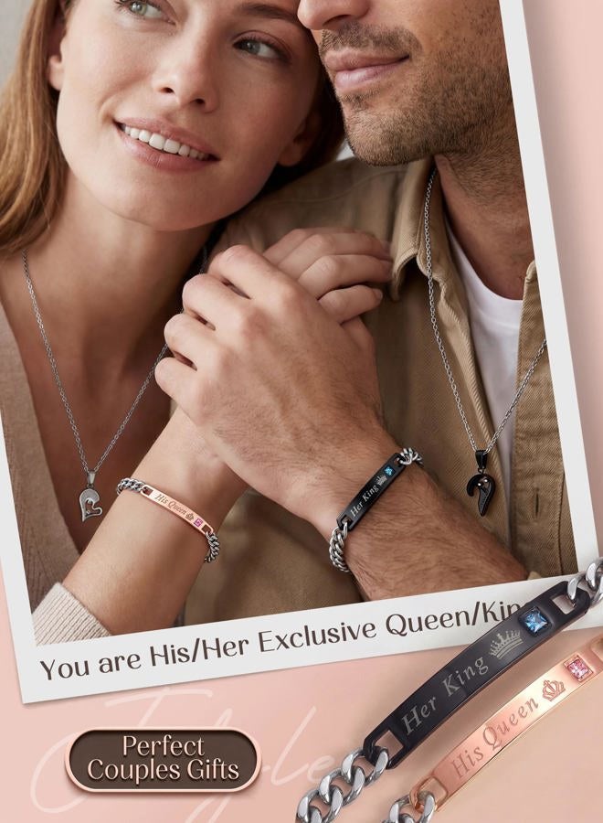 Jstyle 4Pcs Couple Necklace Bracelets Matching Set for Women Men Heart Pendant Necklace His & Hers Bracelets Couple Gift - Image 3