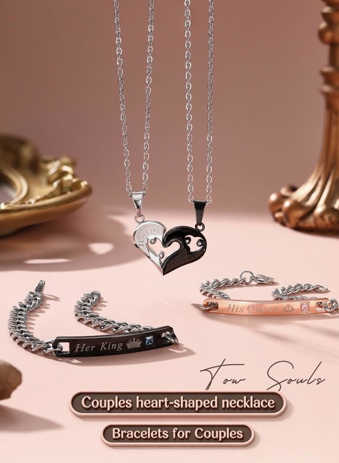 Jstyle 4Pcs Couple Necklace Bracelets Matching Set for Women Men Heart Pendant Necklace His & Hers Bracelets Couple Gift - Image 4