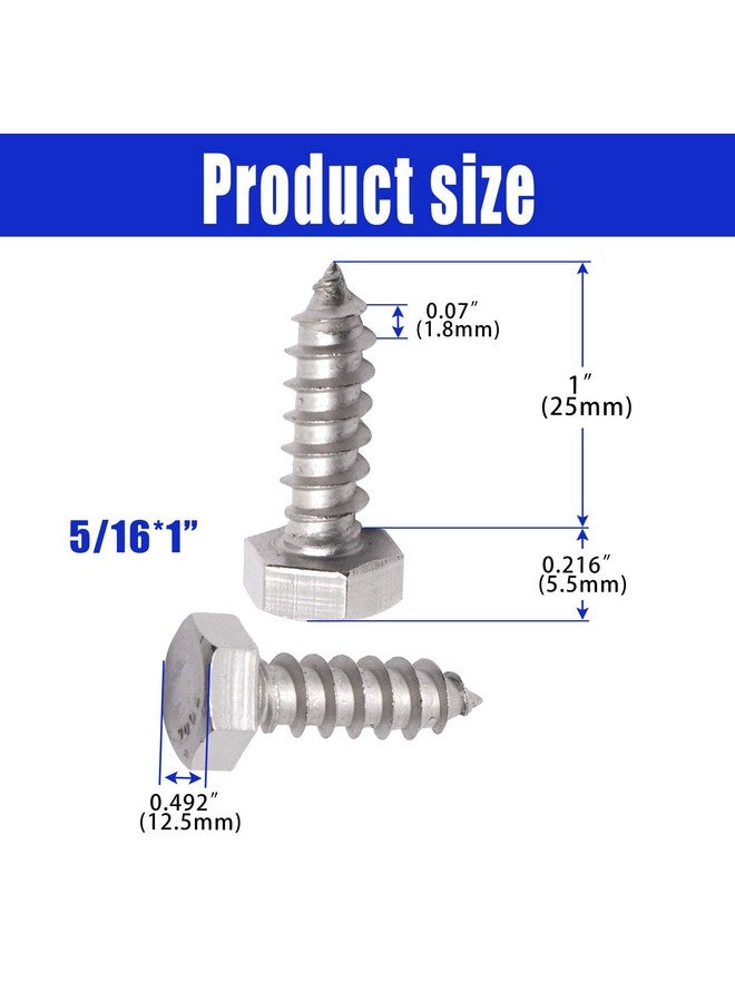 BENLIUDH 5/16" X 1" Hex Lag Screws, 304 Stainless Steel Lag Screws Bolts for Wood (20pcs) - Image 2