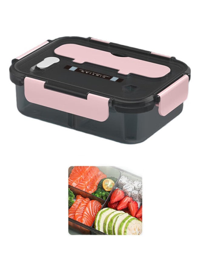 Pinyu Large Capacity Lunch Box With Fork And Spoon, Portable Compartmented Meal Container For Students And Office Workers, Microwave Safe, 1500Ml, Pink - Image 1