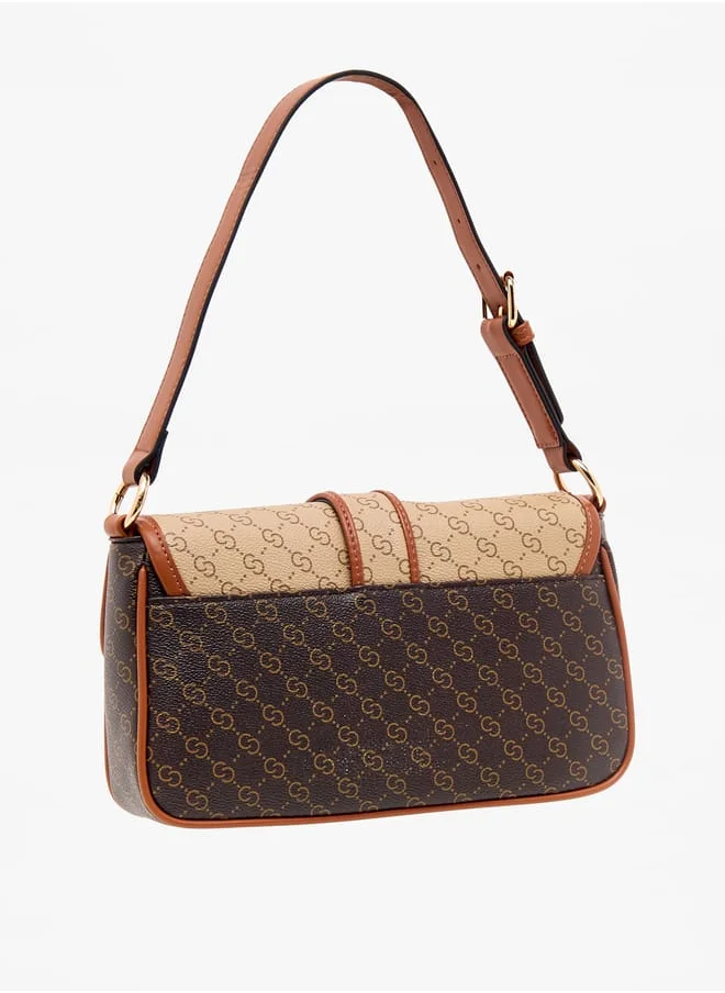 سيليست Women Monogram Print Satchel Bag with Adjustable Strap and Flap Closure