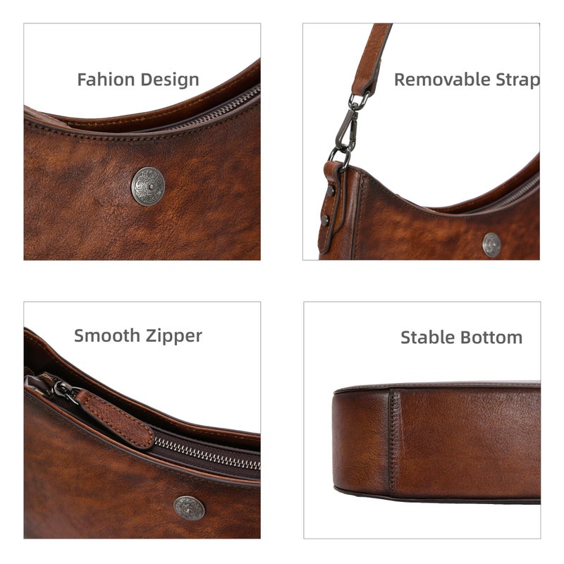 Iswee Genuine Leather Purses for Women Crossbody Bag Medium Size Crescent Bag Satchel Designer Hobo Purses Shoulder Bags Ladies Pocketbooks (Coffee) - Image 5