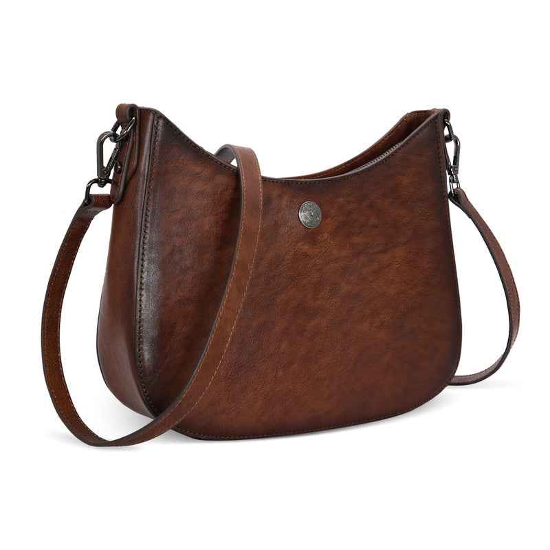 Iswee Genuine Leather Purses for Women Crossbody Bag Medium Size Crescent Bag Satchel Designer Hobo Purses Shoulder Bags Ladies Pocketbooks (Coffee) - Image 1