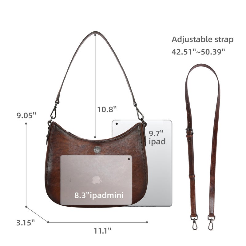 Iswee Genuine Leather Purses for Women Crossbody Bag Medium Size Crescent Bag Satchel Designer Hobo Purses Shoulder Bags Ladies Pocketbooks (Coffee) - Image 3