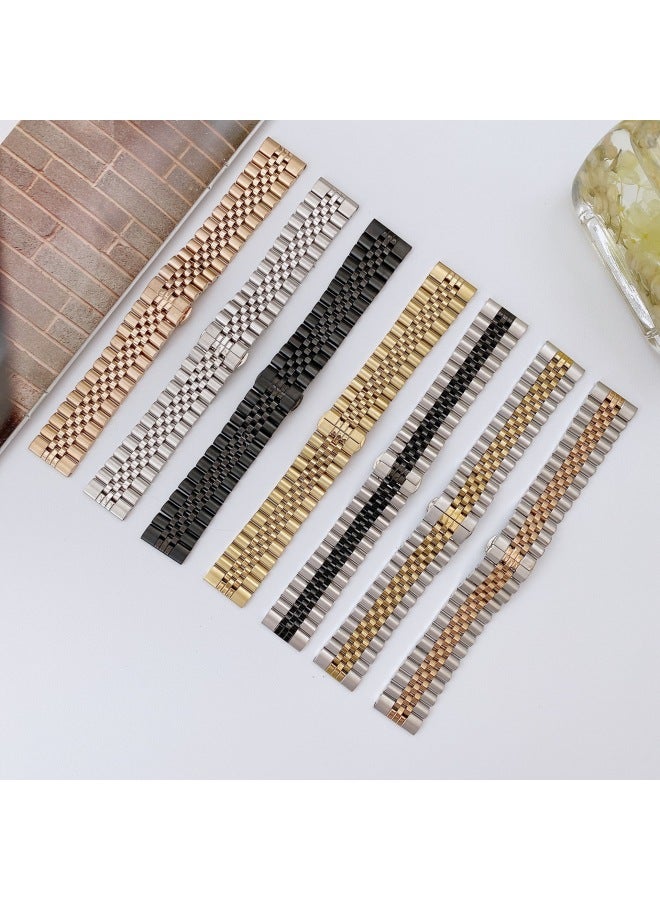 Loquat Five-Bead Steel Strap Suitable For Samsung Watch 20/22mm For Huawei Gt42/46Mm Fashionable Metal Wristband-Color:Silver Black-Dimensions:20mm  - Image 2