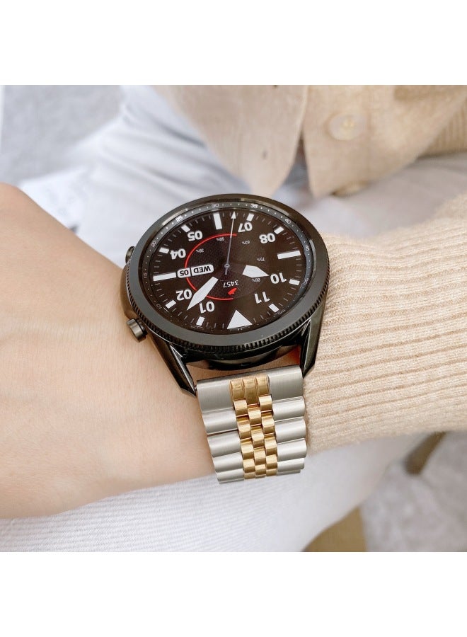 Loquat Five-Bead Steel Strap Suitable For Samsung Watch 20/22mm For Huawei Gt42/46Mm Fashionable Metal Wristband-Color:Silver Black-Dimensions:20mm  - Image 3