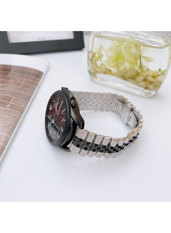 Loquat Five-Bead Steel Strap Suitable For Samsung Watch 20/22mm For Huawei Gt42/46Mm Fashionable Metal Wristband-Color:Silver Black-Dimensions:20mm  - Image 1