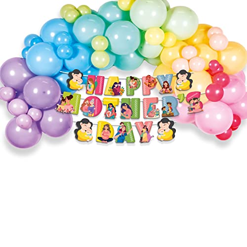 Festiko® Mother's Day Decorations Colourful Combo (104 Pcs), Mother's Day Celebration, Party Decoration Supplies (Balloons Arch Kit & Banner) - Image 1