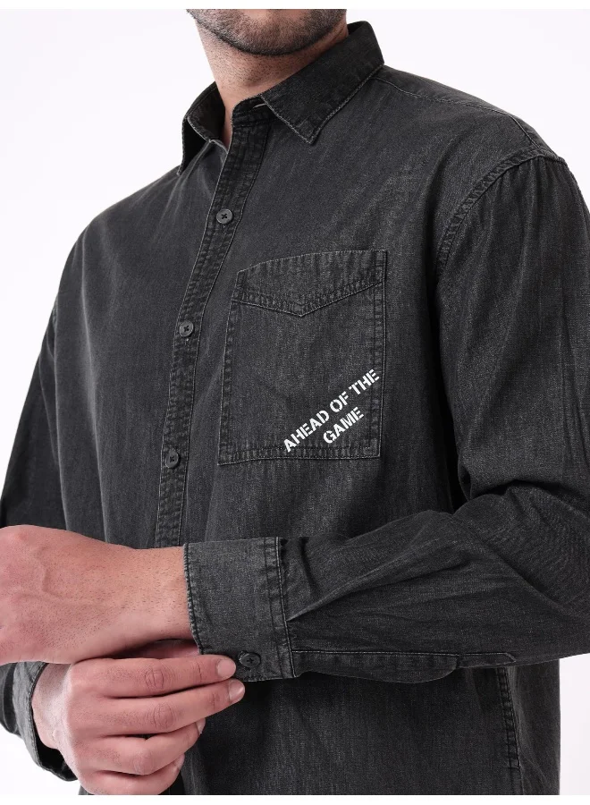 بيونغ قميص جينز أسود بجيوب للرجال