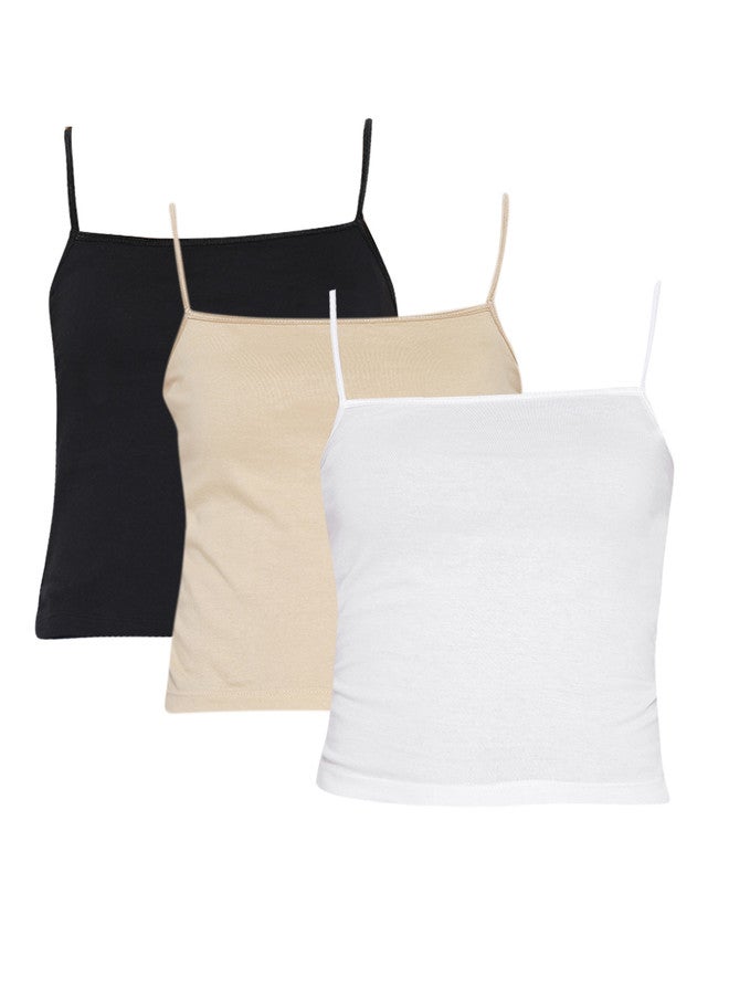 Red Rose Pack of 3 Adjustable Camisoles in White, Nude, and Black - Image 1